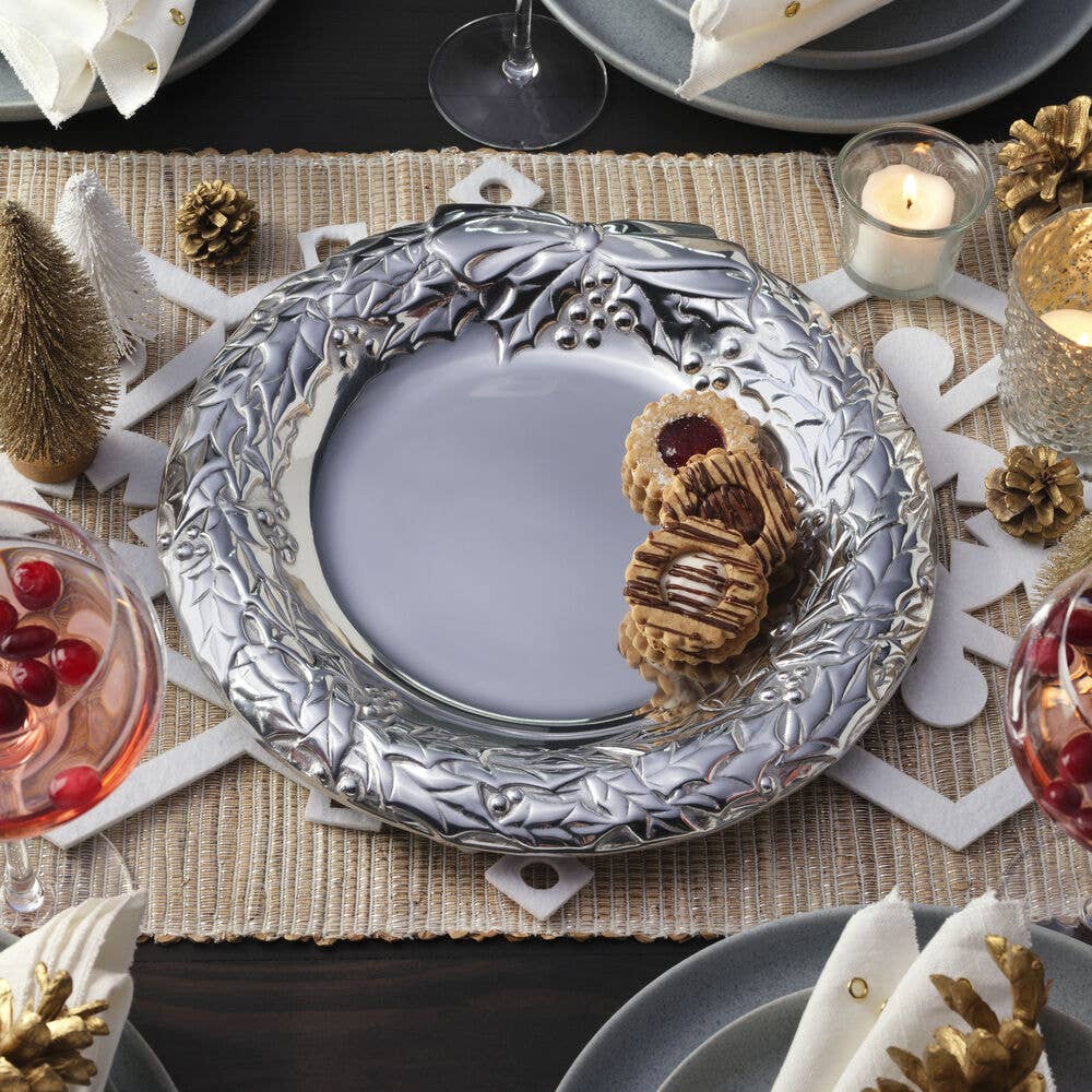 Holly Berries Round Wreath Tray