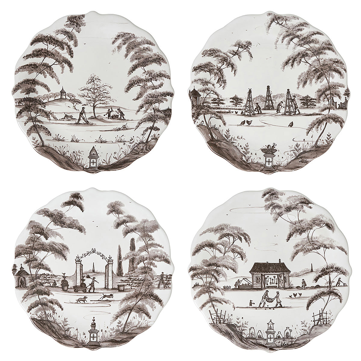 Country Estate Party Plate Assorted Set/4 Flint Grey