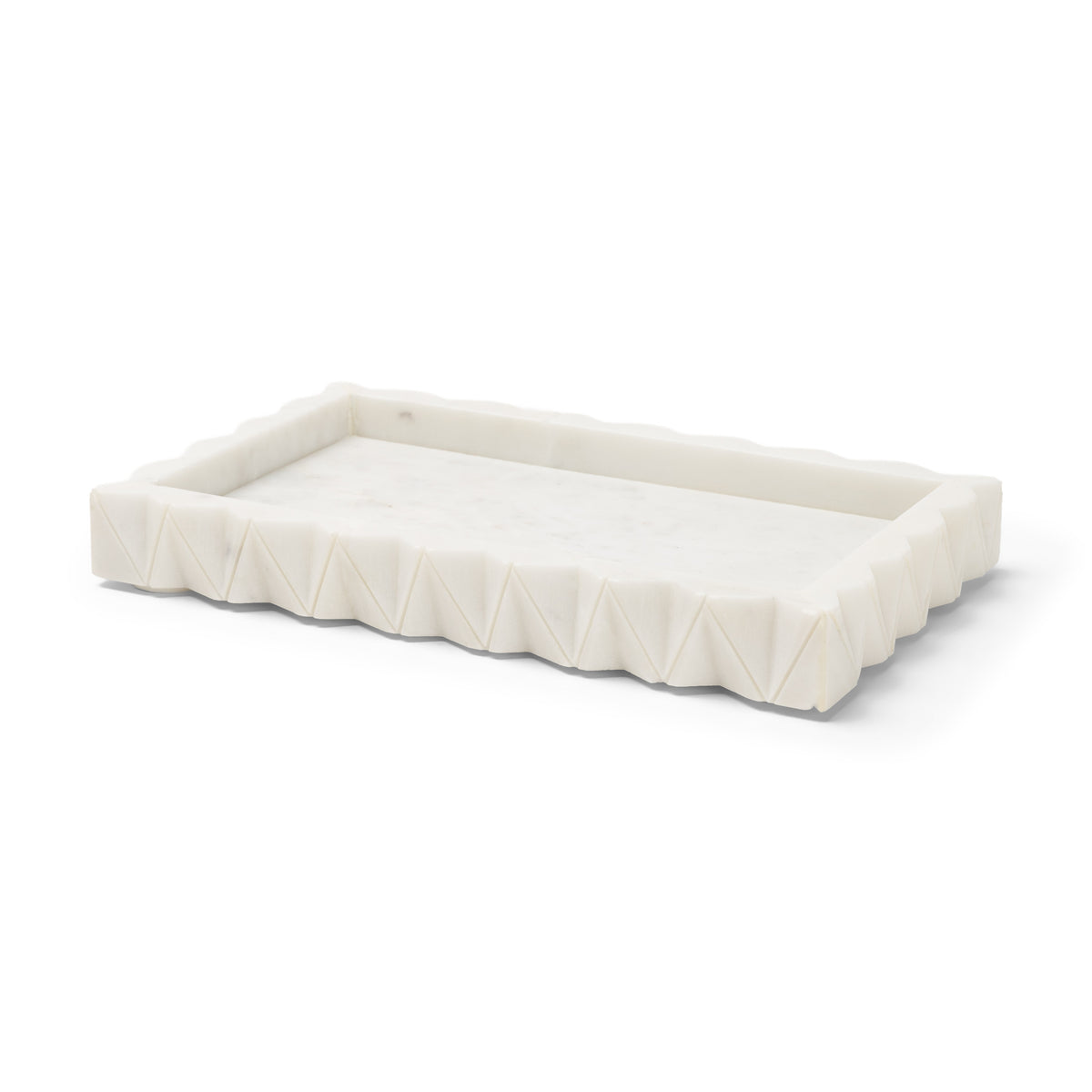 Camellia Rectangular White Marble Scalloped Tray