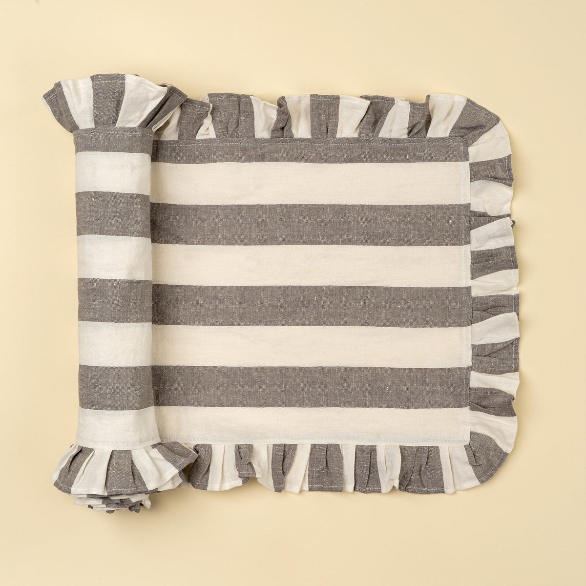 Ruffle Thick Stripe Table Runner - 112"L, Grey