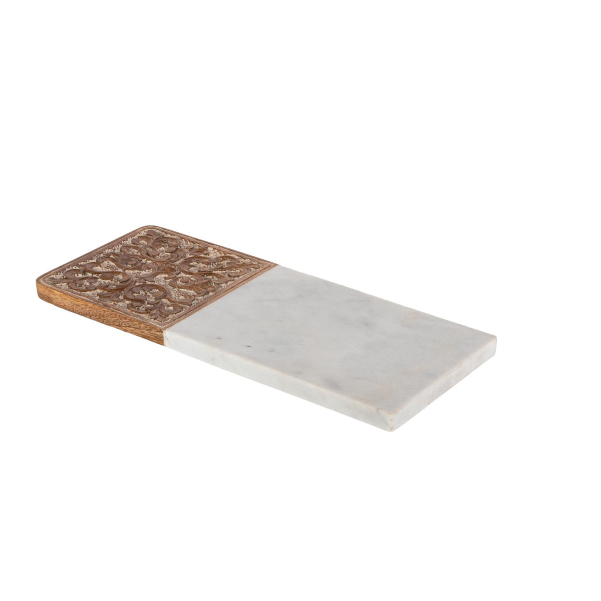 Belle Rive Carved Wood and Marble Cutting Board, White, Small