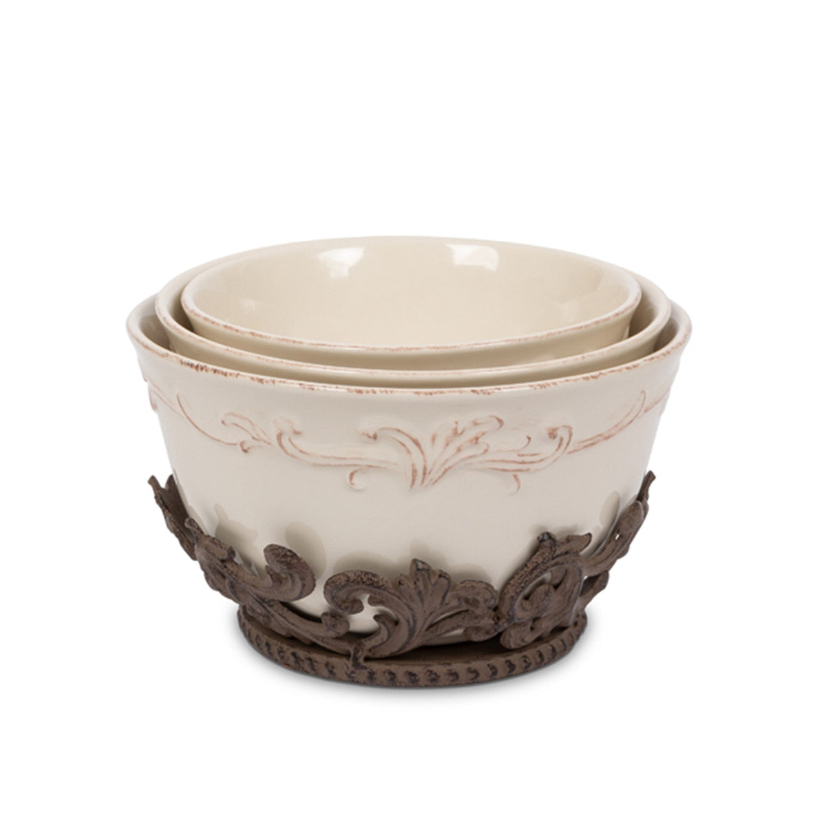 Belle Rive Stoneware Nesting Bowls , Set of 3 with Base