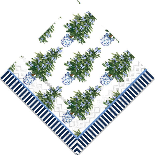 Paper Cocktail Napkins Blue Bows Christmas Trees